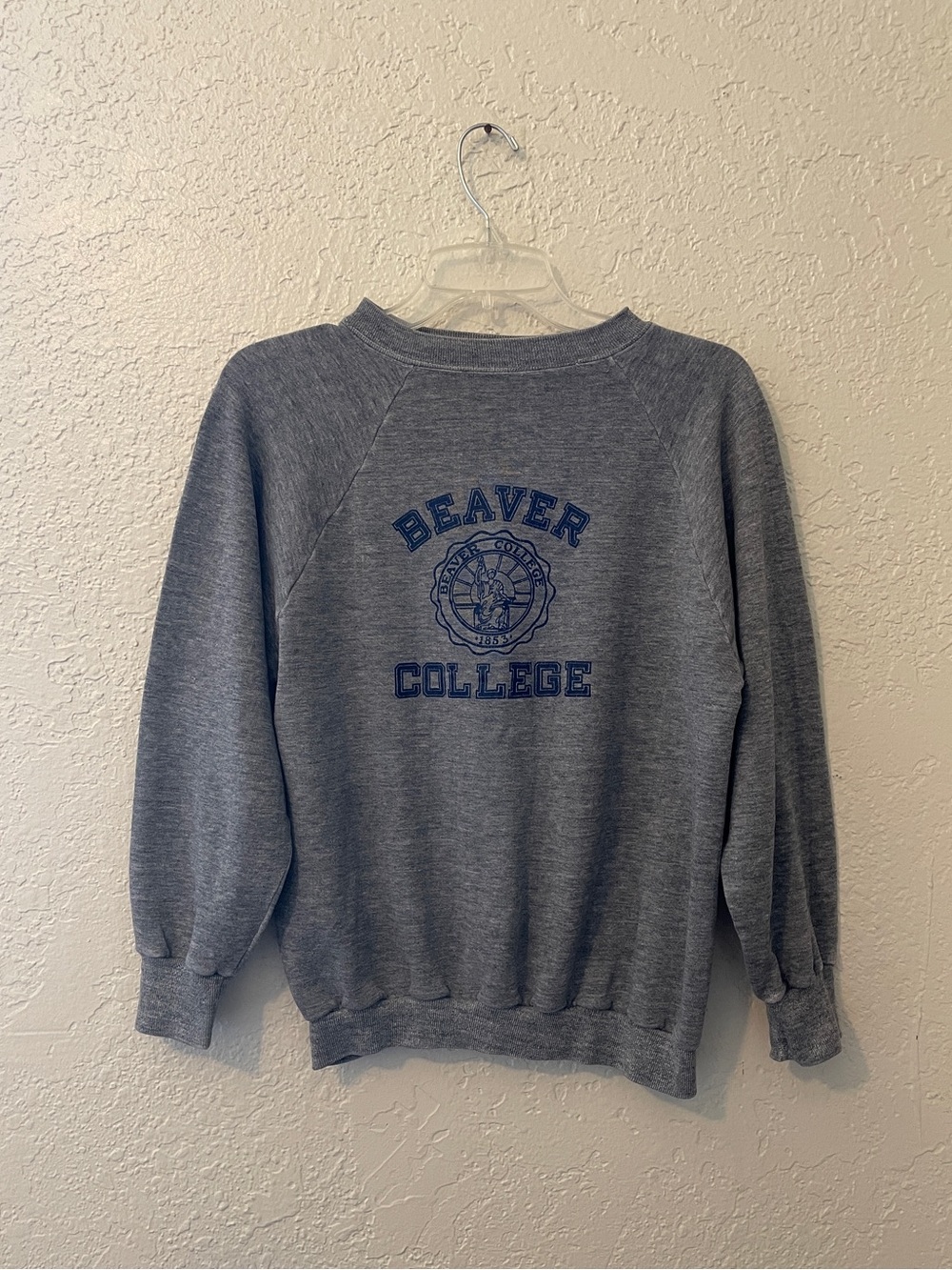 70s 80s Vintage Beaver College Sweatshirt Sweater Heather Gray Crewneck Women M